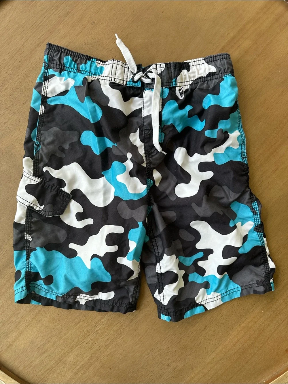 Kanu Surf Boys Black Blue Camo Swim Trunks, Size 10/12